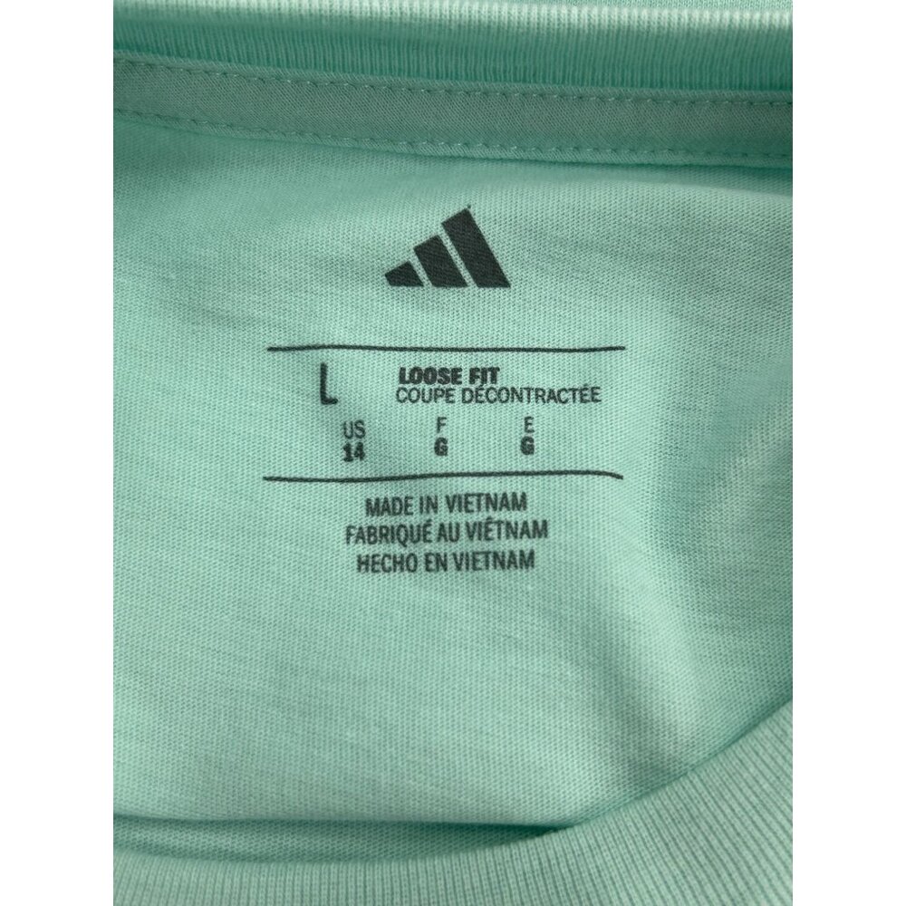 Adidas Girls Loose Fit Aqua T-Shirt With Floral Design 100% Cotton Size L (14) - Picture 3 of 9